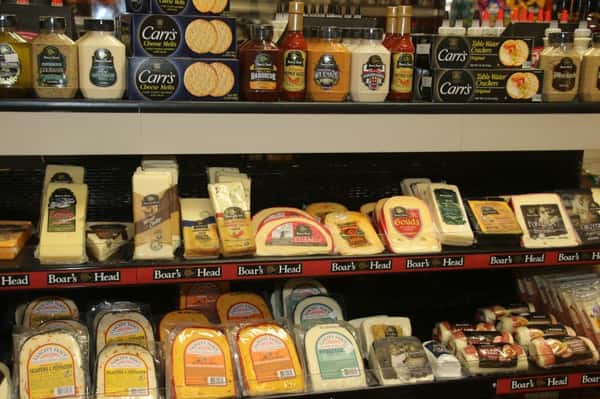 Cheese and dairy products on a shelf