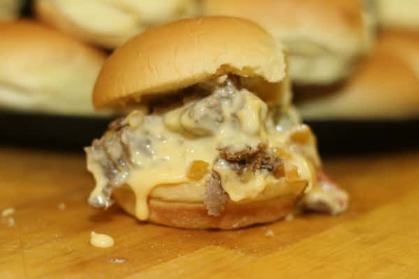 Philly cheesesteak sandwich on a roll