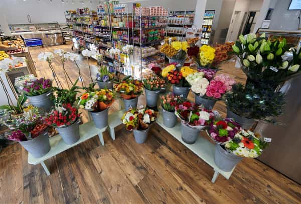 Flowers being displayed in store