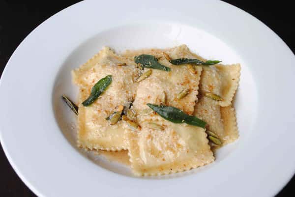 butternut squash ravioli served in a cream sauce