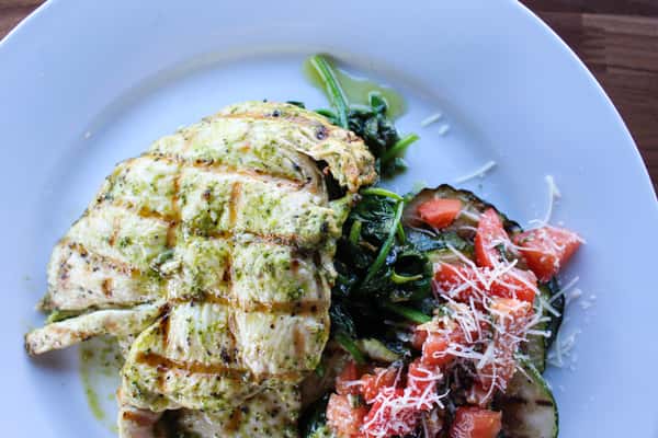 grilled zuchinni, tomatoes, spinach, shaved parmesan