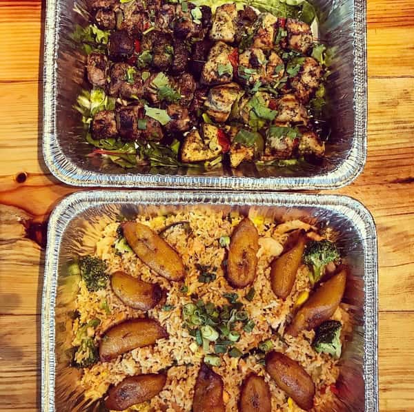 Seafood rice and pinchos