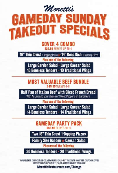 Moretti's Football Take-Out Deals