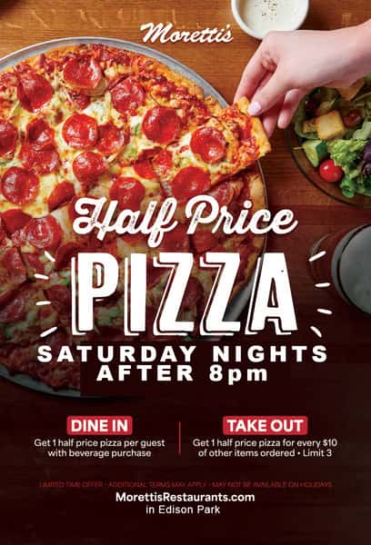 half price pizza saturday nights after 8pm