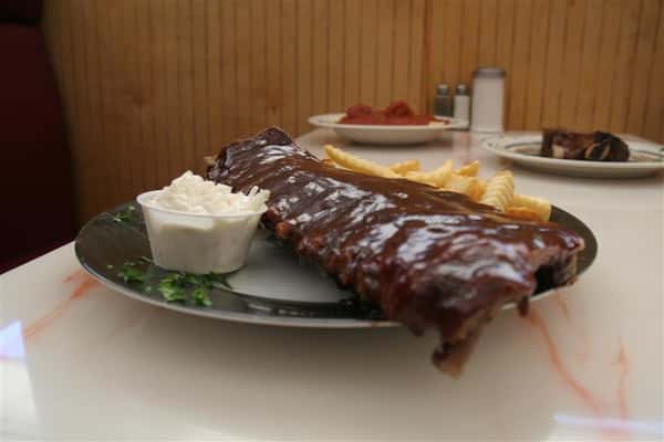 ribs with french fries and coleslaw