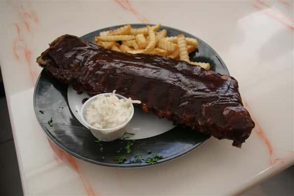 ribs with french fries and coleslaw