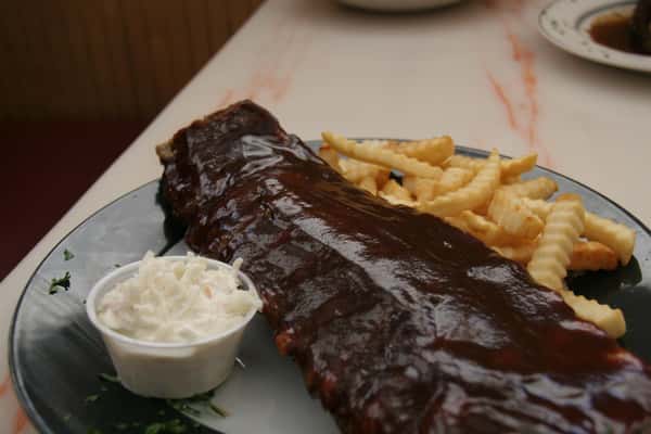 ribs with french fries and coleslaw