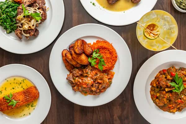 Various African dishes on a table
