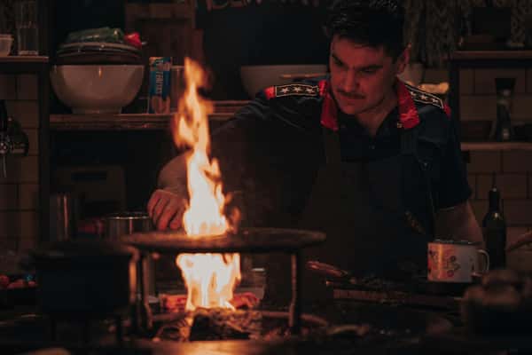 Chef with a flame