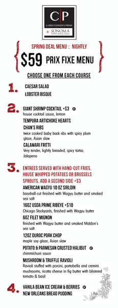 menu for spring special