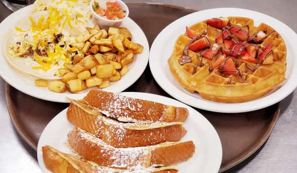 toast and waffles and tater tots