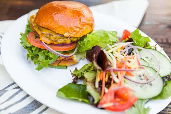 burger with salad