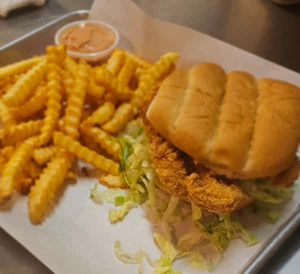 Chicken sandwich with fries