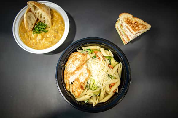 soup sandwich and pasta