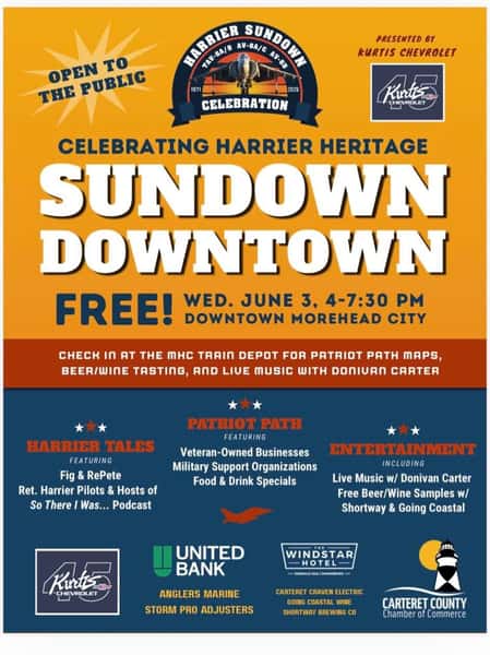 NOTICE: We will be closing early at 2 p.m. tomorrow, Wednesday, June 3 to participate in the Harrier Sundown Celebration tomorrow in Morehead City!
Hope you will join us!
#veteransupport #usmc #Harrier