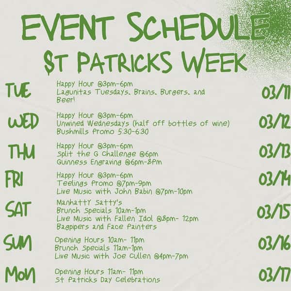 St. Patricks Day Schedule