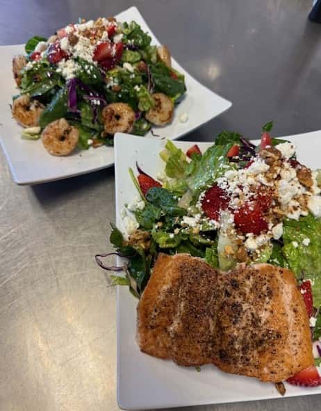 Salmon Dinner and Salad with Shrimp