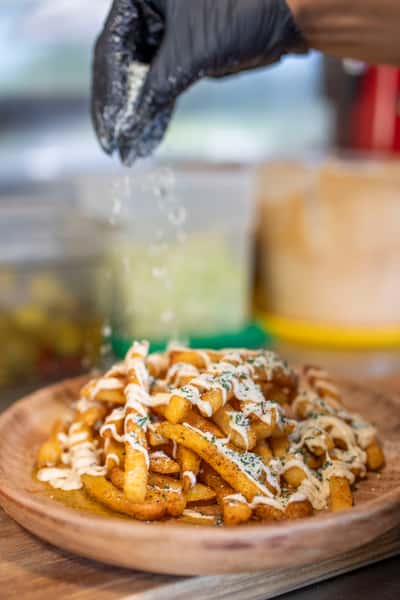 Friend fries with garlic and cheese