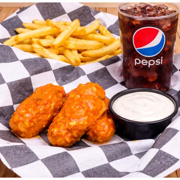 Plate of crispy buffalo chicken wings coated in glossy spicy sauce.