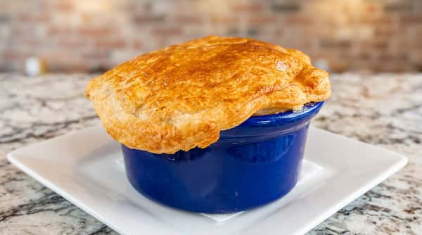 Scratch-made chicken pot pie with flaky golden crust at Roger's Family Restaurant in Somerset MA