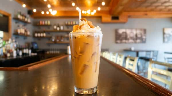 Fresh iced coffee topped with whipped cream served at Roger's Family Restaurant in Somerset MA