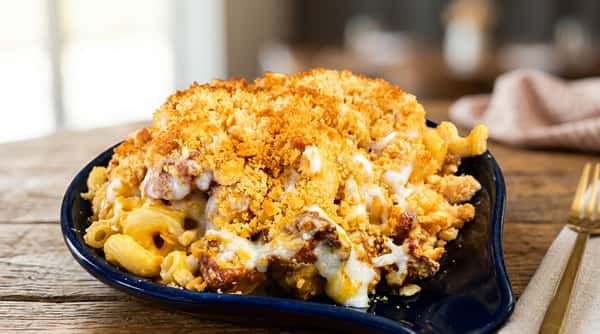 Creamy baked mac and cheese topped with buttery cracker crumbs at Roger's Family Restaurant in Somerset MA