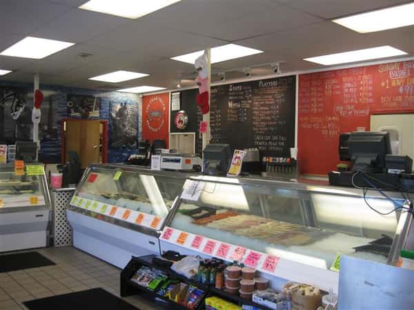 Counter area of seafood shop