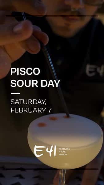 The perfect Pisco Sour does exist — and it’s crafted the right way. 🍸
This Saturday, we’re celebrating Peru’s most iconic cocktail with live DJ vibes and the E41 experience you love.

📍 E41 Las Olas
🗓 Pisco Sour Day – Saturday, February 7
🎶 Live DJ | 6:30 – 10 PM
Join us and raise a glass!