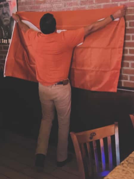 New TX/OU tradition: winner gets their flag on the wall for the next year! The stakes are beyond football now. 

And before anyone questions our loyalties, Tom is from Oklahoma and an OU grad. We contain multitudes 😉

Come watch the game with us Saturday and see which flag we’re stuck looking at for the next 365 days 🏈

#neighorhoodbar #dallasbars #collegefootball #texasfootball #oufootball