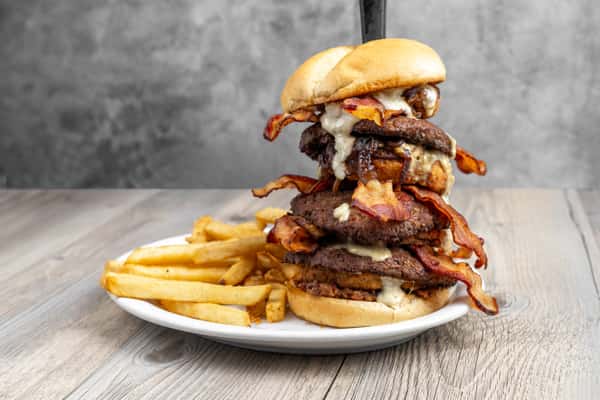THE FRIED APPLE BLUE CHEESE BACON BURGER