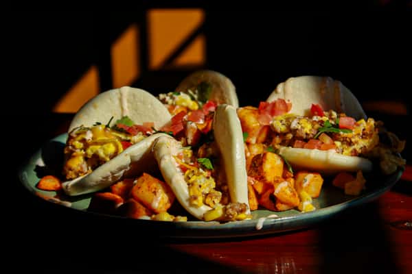 chorizo scrambled egg bao bun tacos breakfast special