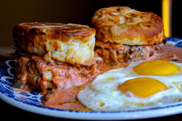biscuits and bens etouffee w eggs