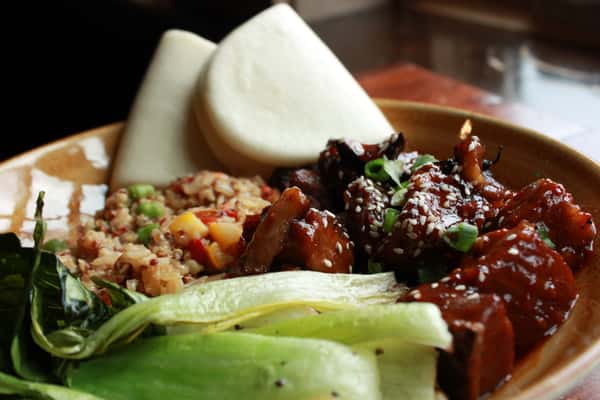 pie of the month special korean bbq burnt ends w quinoa and baby bok-choy