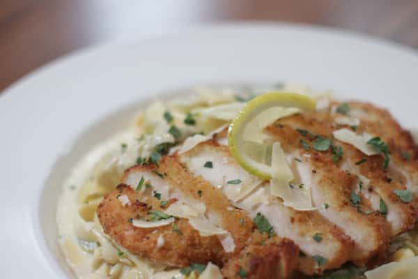 Lemon Fettuccine with Chicken Cutlet