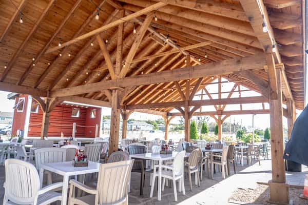 covered outdoor seating area at Big Oyster Brewing