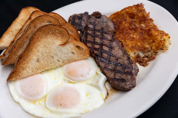 steak and eggs with toast