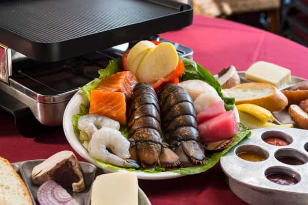 A platter of meats for dipping
