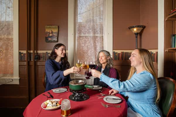Friends cheering wine glasses