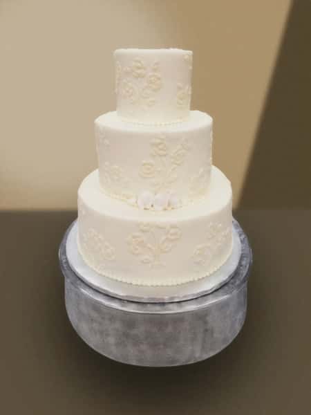 white layered wedding cake