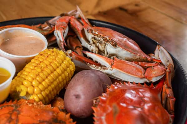 Crab legs and corn