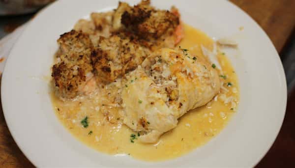 Stuffed Shrump and Sole in Scampi Sauce.