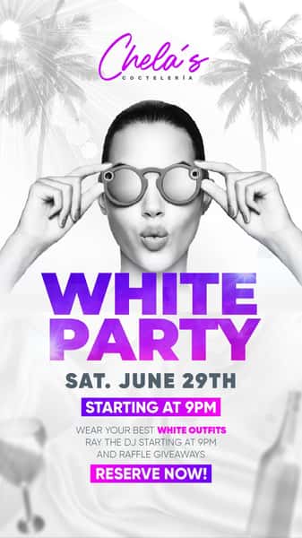 THIS Saturday 🤍🤍 We’re going ALL WHITE for Chela’s annual WHITE PARTY — @rayworldentertainment kicks things off at 9pm, don’t forget to come in your best all white outfits to celebrate summer 🥳🌞 See ya soon ✌️ #WhiteParty #SaturdayNight #MiamiNightLife #MiamiBars #MiamiLakes #ChelasMiami