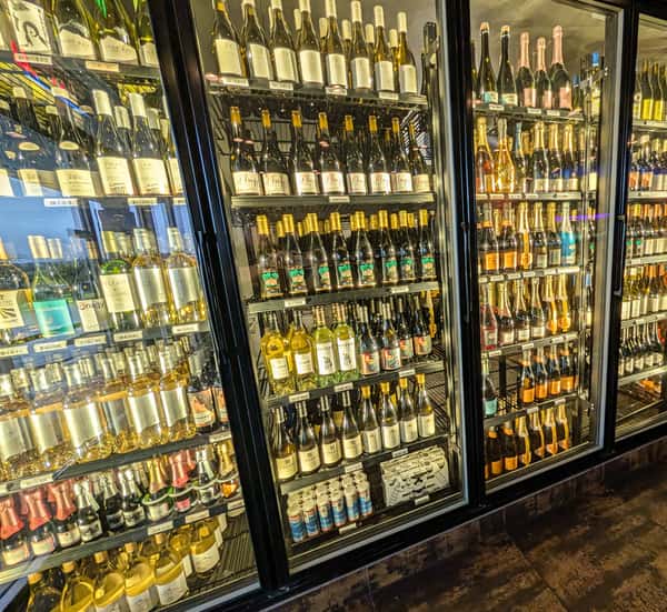Wall of wine at Hapy Bistro