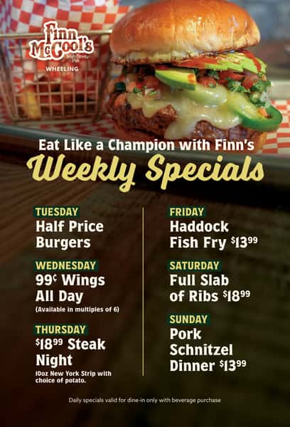 Weekly Specials at Finns in Wheeling