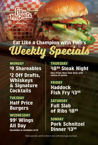 Weekly Specials at Finns in Wheeling