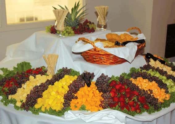 catering display of fruits and bread