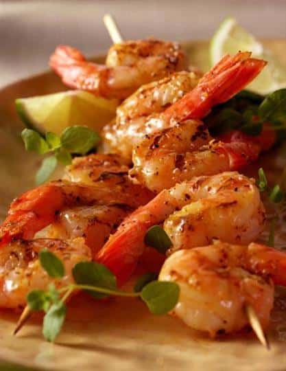 skewers of grilled shrimp