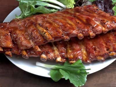 bbq rack of ribs on a plate