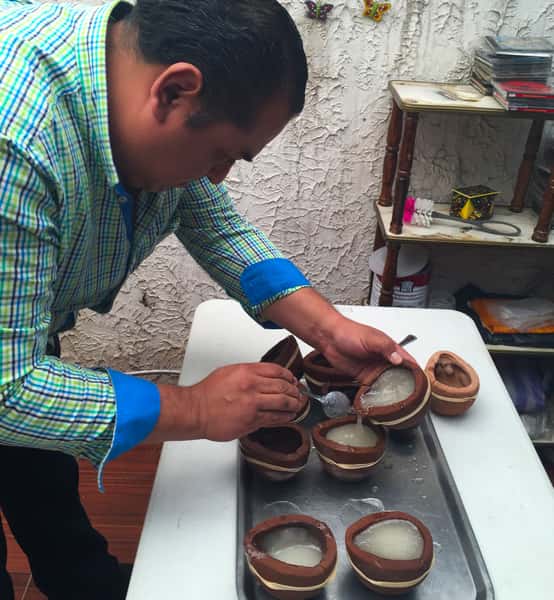 Traditional way to make sugar skulls in Mexico.