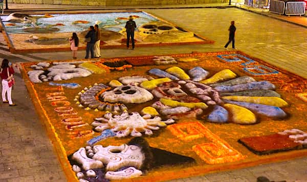 Huge sand paintings for Day of the Dead in Oaxaca City, MX.